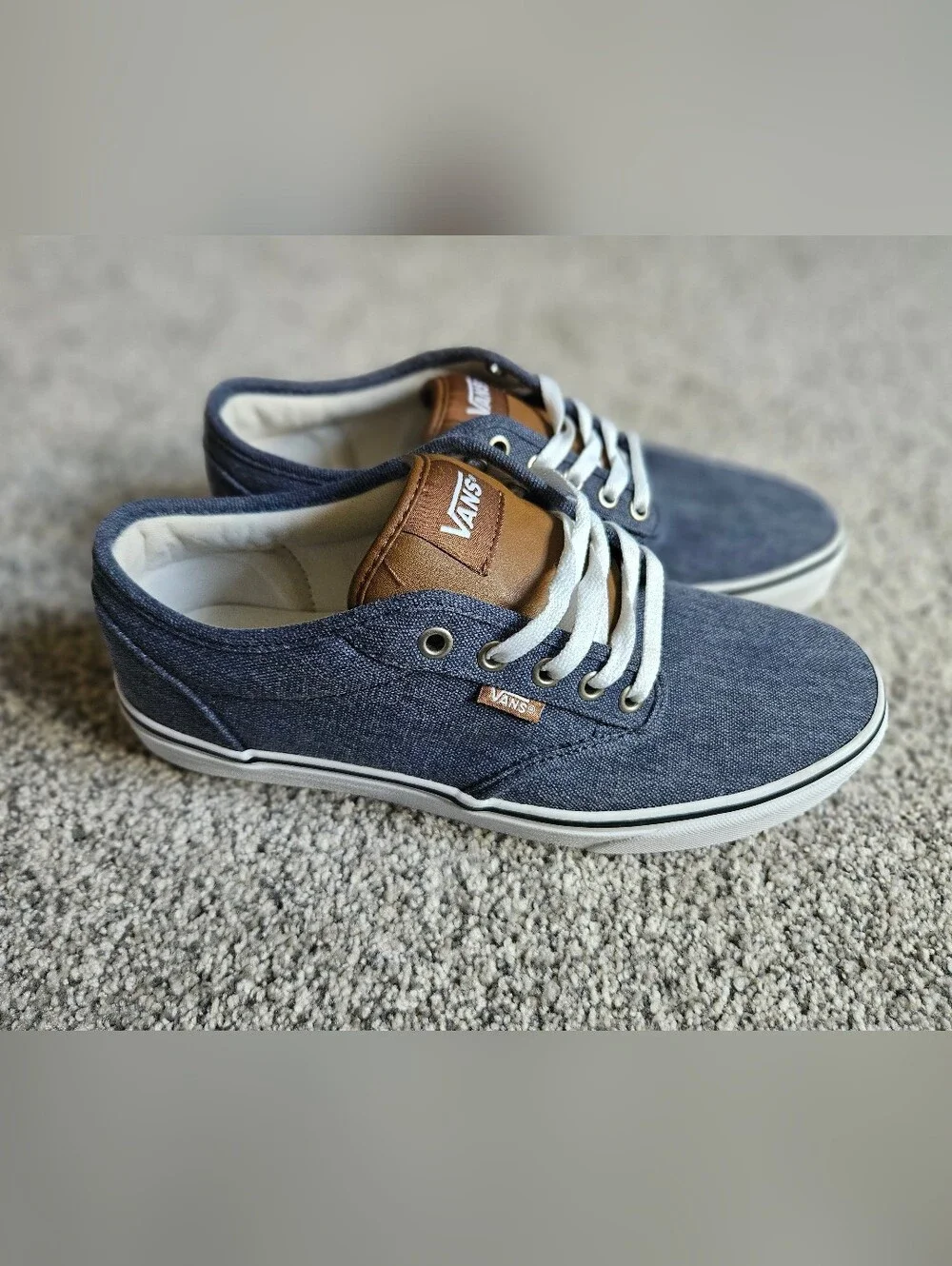 Vans Men’s Atwood Low-Top Canvas Sneakers in Blue and Brown - Picture 2 of 5